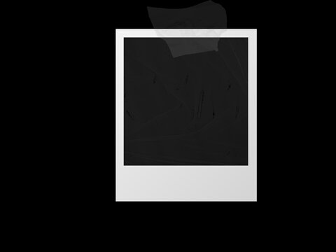Vintage photo frame card with film texture with glued black tape, isolated black JPEG.