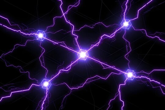 Abstract background featuring bright purple electric lightning bolts and glowing plasma energy discharges on black