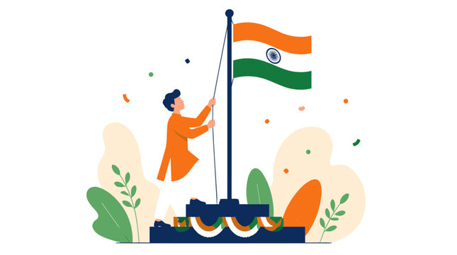 Person Raising Indian Flag on Boat.