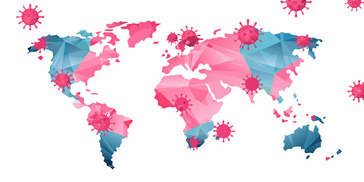 Low Poly World Map With Virus Particles Geometric Illustration