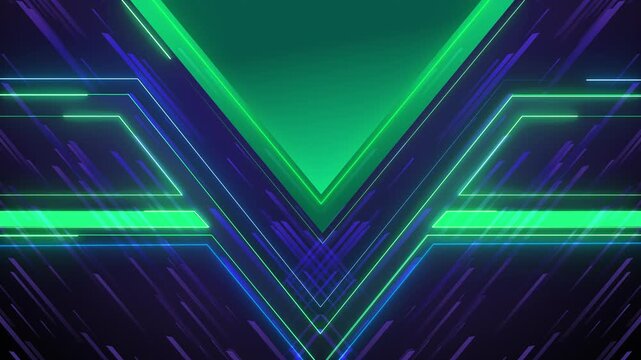 Electric green geometric frame visual with sharp V layout, cyan line accents, purple shadows, and dark neon depth. Perfect for esports videos, title reveals, tech promos, and motion overlays.