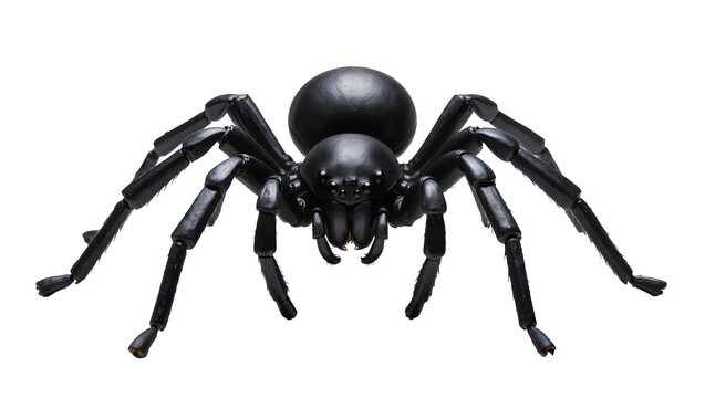 Isolated menacing black spider with shiny segmented body and detailed creepy legs