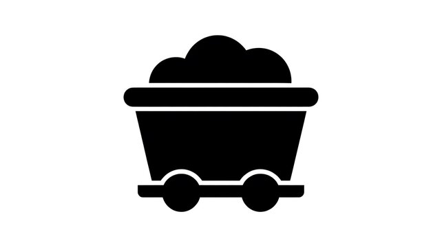 Black mining cart icon filled with heavy coal rocks
