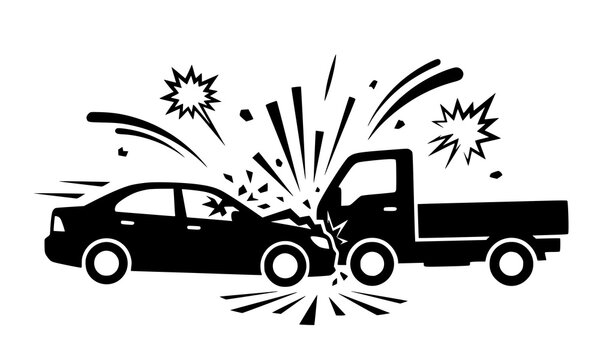 Car crash collision with truck vector illustration silhouette isolated on white background