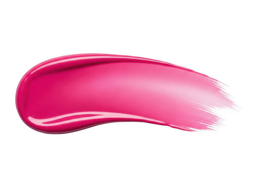 Bright pink lipstick smear or cosmetic makeup swatch on white background