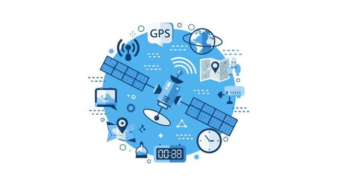 Global Satellite Navigation System and GPS Technology Concept Illustration with Communication Icons
