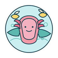 Fototapeta premium Smiling axolotl floating among water lilies