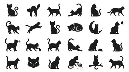 Obraz premium Black cat silhouette collection in various dynamic poses.