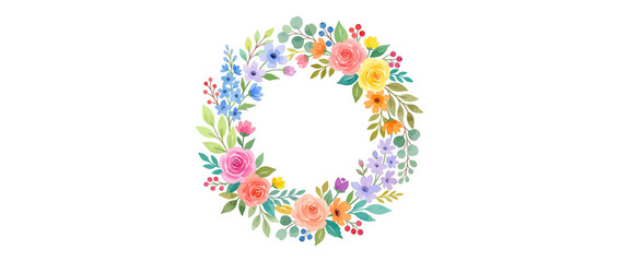 Fototapeta premium Watercolor floral wreath with soft pastel colors