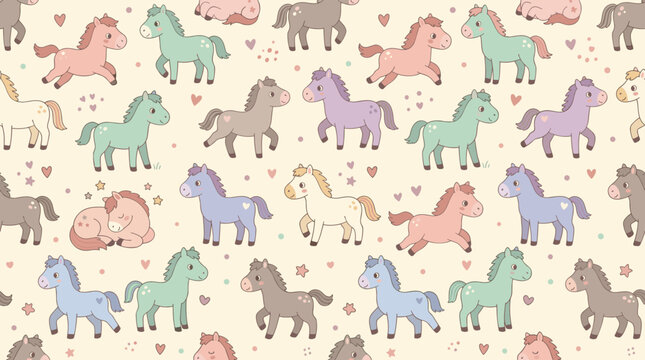 Cute Kawaii Horses Pattern Design for Kids and Animal Lovers
