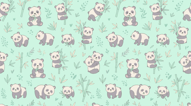 Cute Panda Bamboo Pattern for Kids and Textiles
