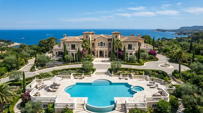 Luxury mediterranean villa with swimming pool and ocean view