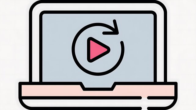 Laptop computer icon with a media refresh play button