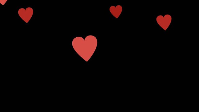 Love, romance, and Valentine's Day celebration concept represented by rising beating red hearts. Chroma key green screen with alpha channel.