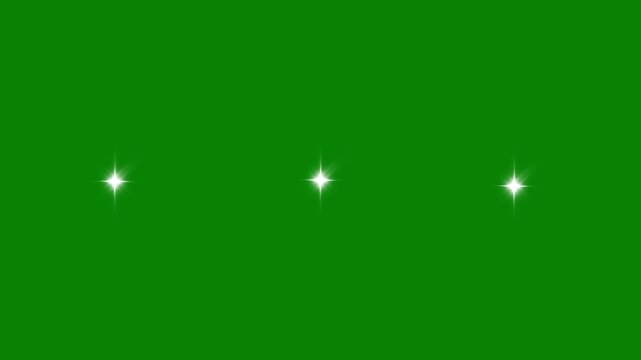 looping animation twinkling stars, sparkling white glowing particles, Glow twinkle star movement timeline, twinkle festive holiday decoration. Shine light glitter on green screen background 4k.