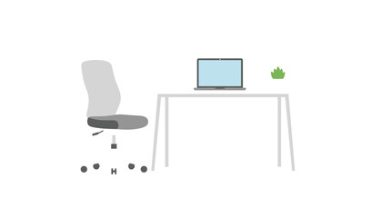 Fototapeta premium Empty office workstation with a laptop on a white desk and a modern rolling office chair.
