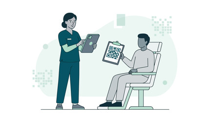 Fototapeta premium Nurse and Patient Interaction: QR Code Scanning for Medical Data and Digital Health Check-in