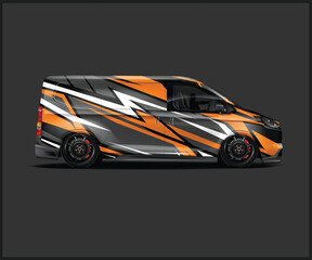 Fototapeta premium Modern Van Wrap Design with Striking Orange and Black Graphics
