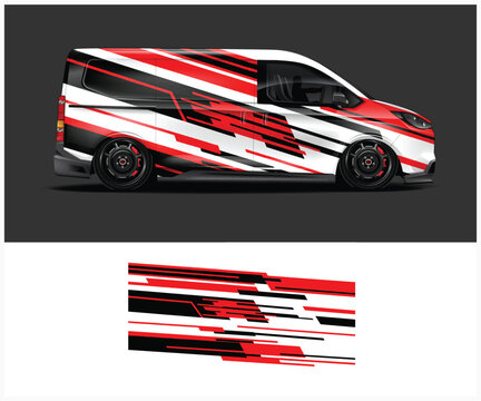 Dynamic Red and Black Van Wrap Design