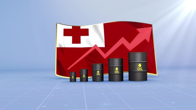 Tonga Oil Price Rising with Oil Barrels Upward Red Arrow and 3D Financial Data Visualization Graphs for Economy and Business Concept