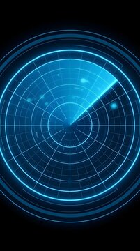 Circular blue digital sonar radar screen interface.