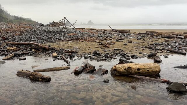 Ultra low minus tide at Indian Beach at Ecola State Park in Oregon, on a summer morning.