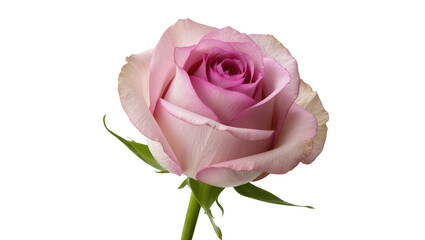 Fototapeta premium Isolated single soft pink rose bloom with elegant petals and a fresh green stem