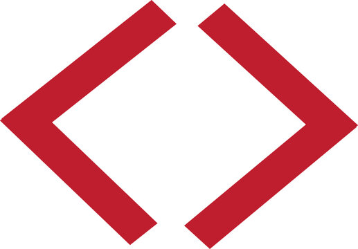 Red angle brackets icon vector, chevron arrow code symbol for UI design
