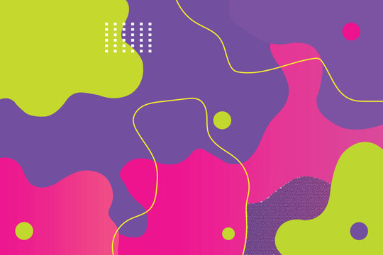 Abstract modern memphis background with vibrant purple, pink, and lime green fluid shapes