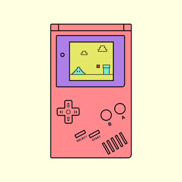 Pink retro handheld video game console vector