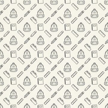 Back to school seamless pattern with backpacks pencils rulers notebooks vector illustration