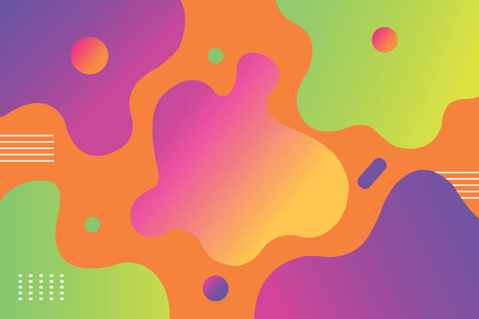 Vibrant abstract liquid fluid background with bright orange, purple, and green gradient shapes