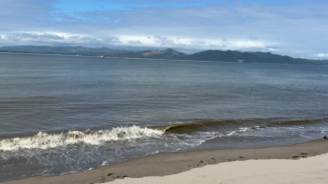 The Columbia River as seen from shore at Fort Stevens State Park in Oregon.