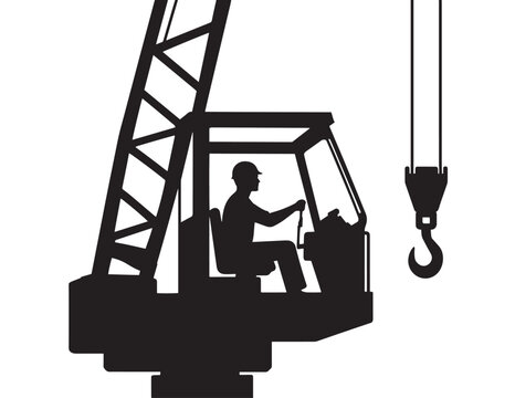 Crane silhouette with operator vector graphic on a white background