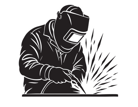 Welder silhouette with sparks a black vector illustration on white background