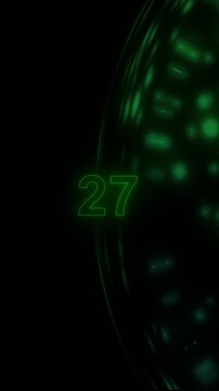Number sixteen animation with green neon. Number sixteen digital numeral display. Number sixteen glowing graphic on black background.