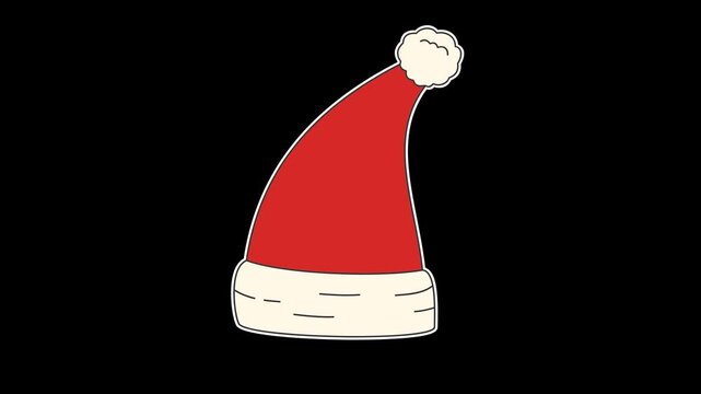 Seamless looping animation of a swaying Santa Claus hat for winter Christmas holiday celebration concepts. Flat style sticker design element isolated on transparent alpha channel background