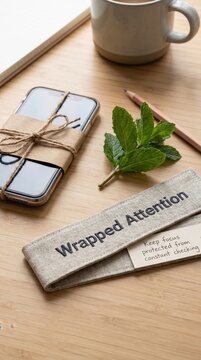 Wrapped Phone for Digital Detox, Minimalist Desk with Focus Elements