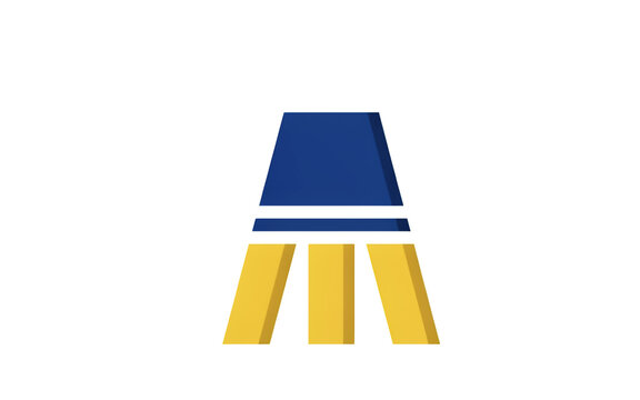 Modern abstract geometric design featuring blue and yellow trapezoid shapes on transparent background