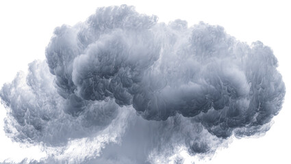 Obraz premium Isolated turbulent grey and blue smoke cloud with dramatic texture, stormy atmosphere element