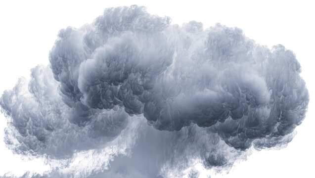 Isolated turbulent grey and blue smoke cloud with dramatic texture, stormy atmosphere element