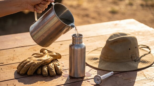 Pouring Water into Bottle for Heatwave Safety Preparedness