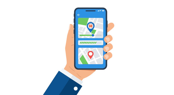 Hand Holding Smartphone with Hospital Navigation App and GPS Location Map