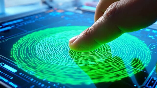 Biometric Identification: Green Fingerprint on Sensor