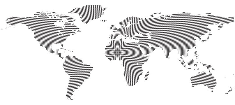 Circle Line Shape Vector World Map, Abstract Global Line Art Map, Modern Circular World Map Design, Minimal Geographic Outline Illustration