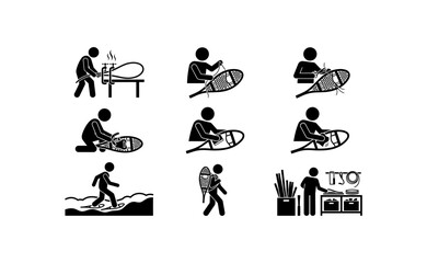Obraz premium Icon Set of Traditional Snowshoe Crafting and Winter Outdoor Recreation