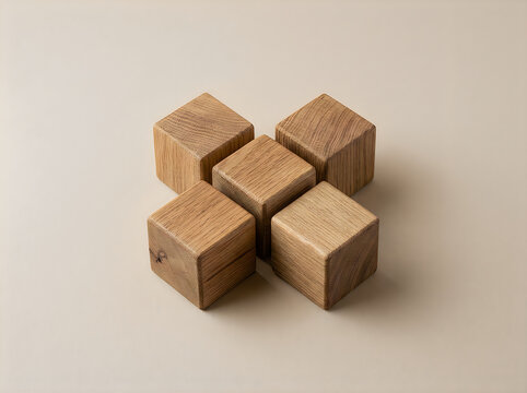 Five wooden blocks stacked in a pyramid shape
