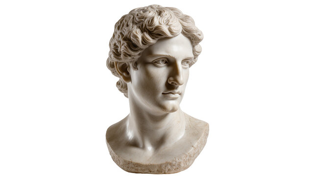 Isolated classical marble bust of a young male figure, ancient Greek or Roman sculpture