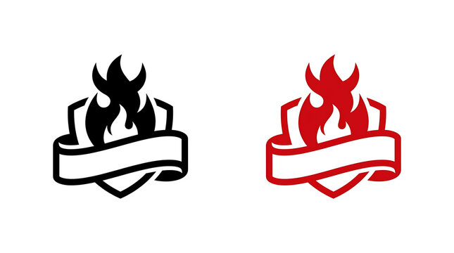 Flame banner with ribbon design icons