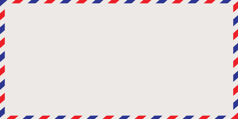 Obraz premium Old post striped envelope, background with copy space. White mail letter with stripped vintage pattern. Empty blank.